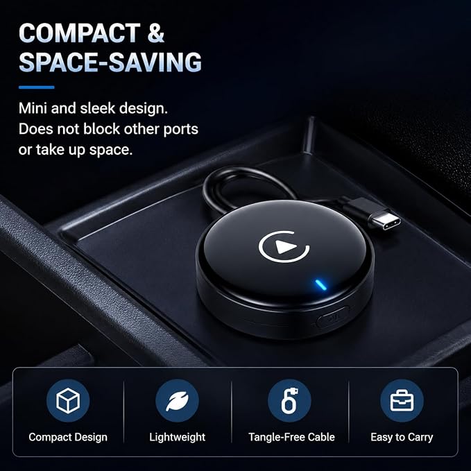 Compact USB Wireless Carplay/Android Auto Adapter for SEAT Tarraco FR 2018-2026,Voice Control Plug and Play