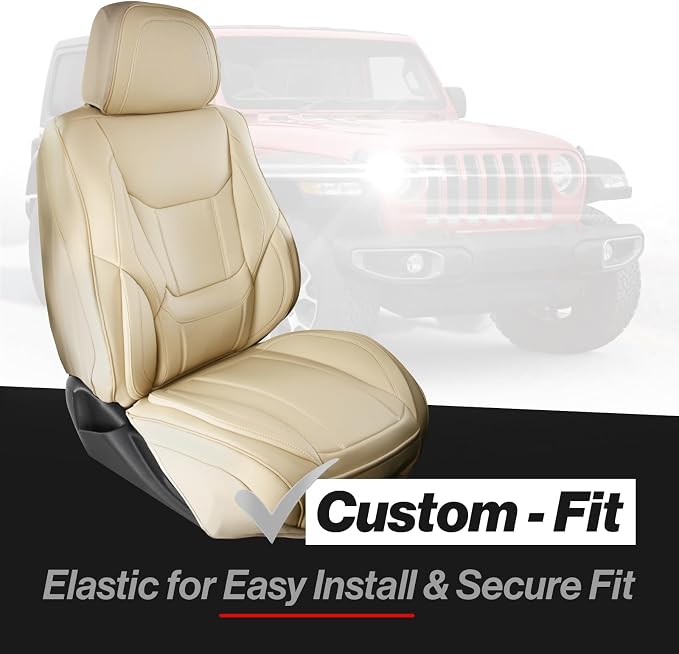Coverland Custom SUV Car Seat Covers Full Set for [2021-2026 Ford Bronco 4-Door] - Protector Car Seat Cover Water Resistant Leather Memory Form Back Support Seat Cushion [Full Set-Beige]