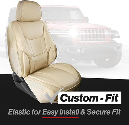 Coverland Custom SUV Car Seat Covers Full Set for [2021-2026 Ford Bronco 4-Door] - Protector Car Seat Cover Water Resistant Leather Memory Form Back Support Seat Cushion [Full Set-Beige]