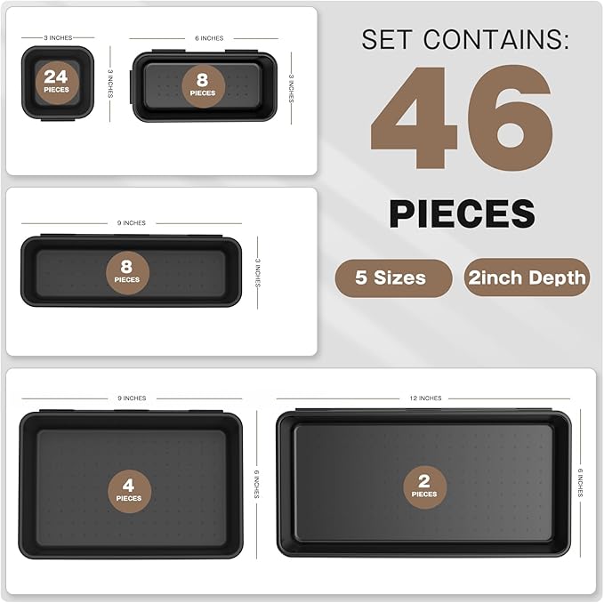 A-LuGei【 & 5 Size Tool Box Organizer Tray Divider Set, 【Black】
