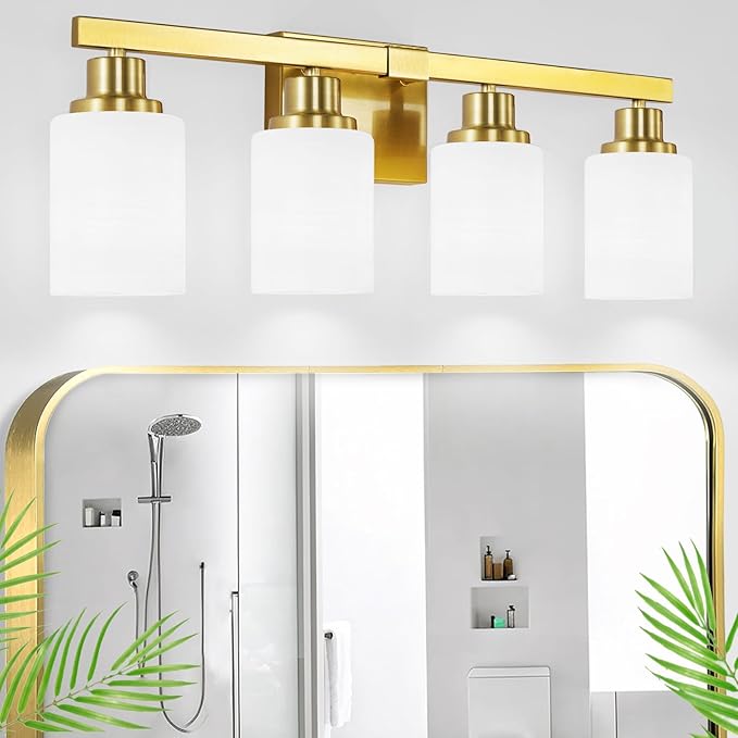 DIKAIDA 4-Light Gold Vanity Light, Modern Gold Bathroom Light Fixtures Over