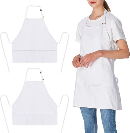 Jubatus 2 Pack 3 Pockets 100% Cotton Adjustable Bib Apron Chef Kitchen Cooking