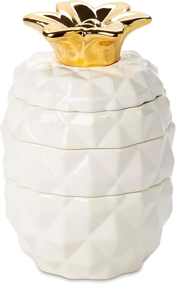 Set of 4 Decorative Pineapple Shaped Stackable Ceramic Kitchen Measuring Cups