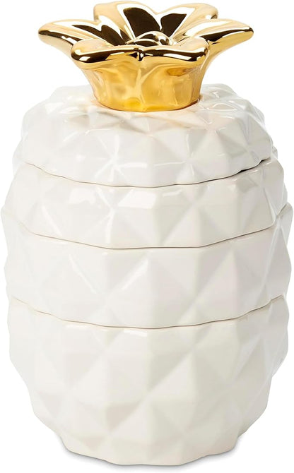 Set of 4 Decorative Pineapple Shaped Stackable Ceramic Kitchen Measuring Cups
