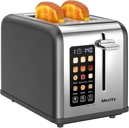 Mecity 2 Slice Touch Screen Toaster, 1.5" Wide Slot, Stainless Steel Smart