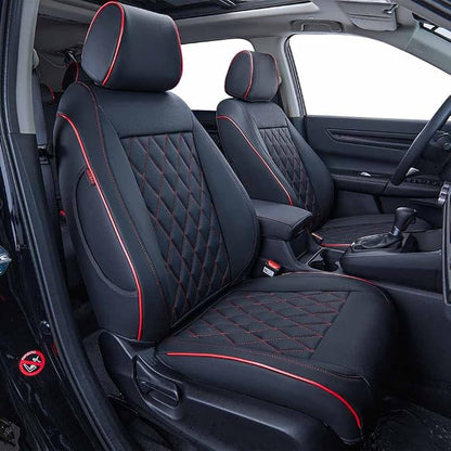 EKR CRV Seat Covers Custom Fit for Honda CRV 2023 2024 2025 2026 Leather Car Seat Cover Full Set for Trucks SUV,Waterproof Car Seat Cushion,Faux Leather (Black with Red Piping)