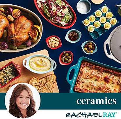 Rachael Ray Solid Glaze Ceramics Casserole Bakeware/Baker Set with Shared Lid, 3 Piece, Teal