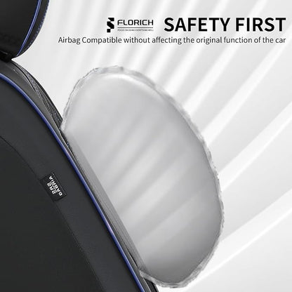 FLORICH Leather Seat Covers for Cars, Car Seat Cover Full Set Luxury Faux Leather Waterproof Seat Cover Full Coverage Seat Protector Universal Fit for Most Cars SUV Trucks, Black&Blue Line