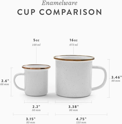 Barebones 5-Ounce Enamel Espresso Cup Set of 2 - Small Coffee Mug and Tea Cup - Stainless Steel Rim Camping Mug for Indoor and Outdoor Use (Eggshell)