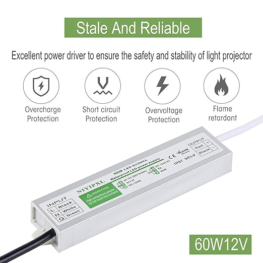 （Pack of 6） LED Driver 60 Watts Waterproof IP67 Power Supply Transformer