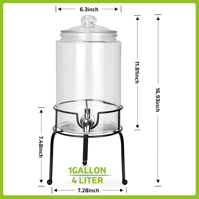 1 Gallon Beverage Dispenser 1 Pack, Stainless Steel Spigot Drink Dispenser