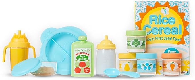 Melissa & Doug Mine to Love Mealtime Play Set for Dolls with Bottle, Pretend Baby Food Jars, Snack Pouch, More (24 pcs)