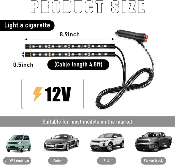 Wevdn Car Interior LED Strip Light, 12V 24 LED Neon Ambient Night Light with Cigarette Lighter Plug, Automotive Atmosphere Decorative Under Dash Lighting Kit, Car Accessories (Pink Purple)