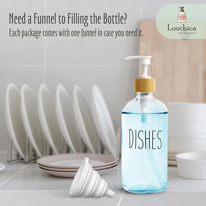 LOOCHICA Dish Clear Glass Soap Dispenser