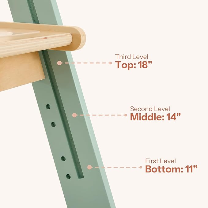 Nordi Foldable Toddler Kitchen Tower, Montessori Kitchen Stools Helper, Standing Tower with 3 Adjustable Heights, Suitable Age for 2-6 Years, Sage