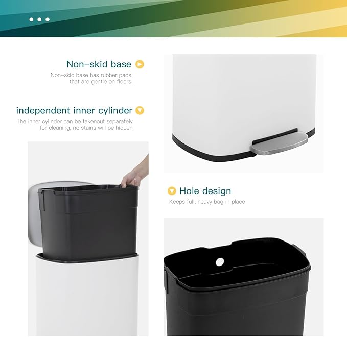 FDW | 13 Gallon Trash Can with Lid | White | Fingerprint-Proof | Made of