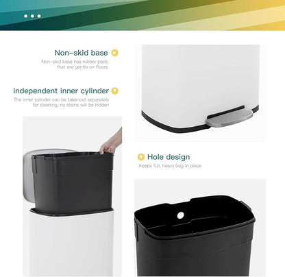 FDW | 13 Gallon Trash Can with Lid | White | Fingerprint-Proof | Made of