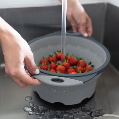 Dexas 8" Collapsible Silicone Colander in Cool Grey, Kitchen Strainer