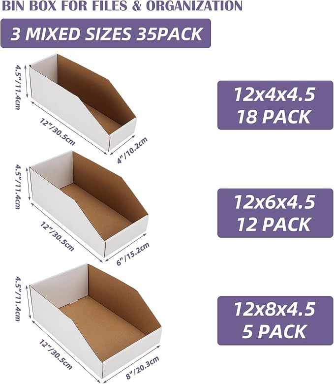 EXYGLO Cardboard Storage Bins Assorted Sizes, 35 Mixed Pack Cardboard Boxes