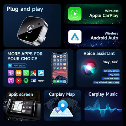 Wireless CarPlay and Android Auto Adapter for Honda HR-V 2019-2025- Mini Plug and Play Converter for Stable Connection