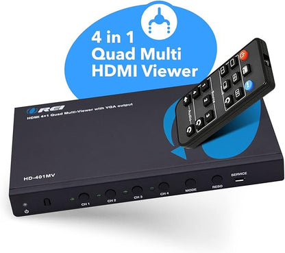 Quad Multi Viewer 4 in 1 Out by OREI HDMI Switcher 4 Ports Seamless Switcher