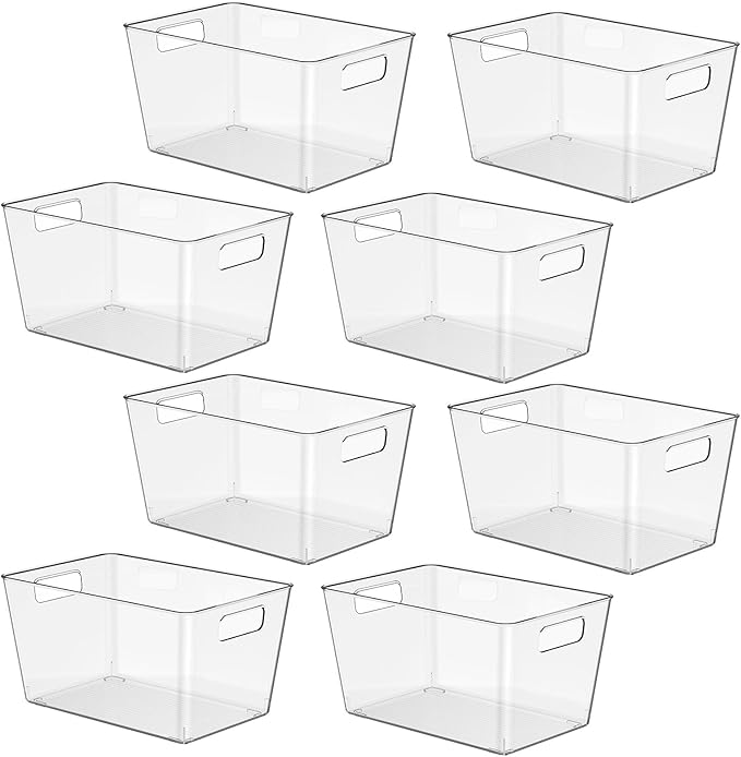 8 Pack Clear Plastic Storage Bins, 11" Large Pantry Organizer Bins with Handles, Plastic Containers for Refrigerator,BPA-Free Perfect for Kitchen,Fridge,Cabinet,Pantry,Bathroom,Closet Organization