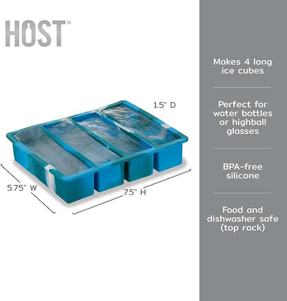 Host Ice Cube Tray, Makes Four 5-Inch Long Cubes, Durable Silicone Trays