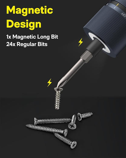 HOTO Electric Screwdriver Kit, Upgraded 1/4'' Hex 25 Bits, Magnetic Lid