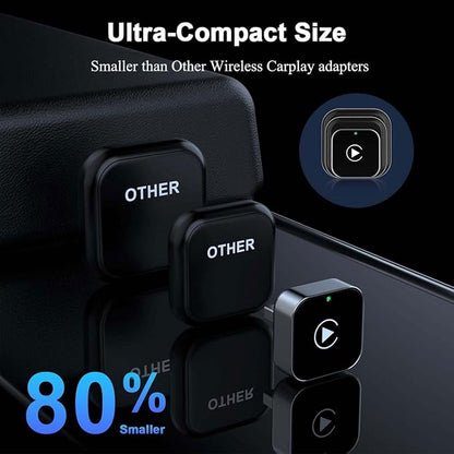 2 in 1 CarPlay Adapter for T Cross 2019 2020 2021 2022 2023 2024 2025 2026, CarPlay Wireless Adapter with Auto Reconnect Fast Pairing Bluetooth Connection Compact USB Dongle,B/Black-Normal