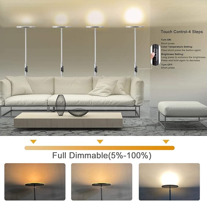 JOOFO Floor Lamp, 30W/2400LM Sky LED Modern Torchiere 3 Color Temperatures