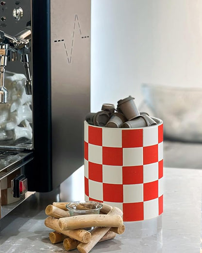 Utensil Holder, 7.2 Inch Checkered Utensil Holder, Ceramic Cooking Utensil