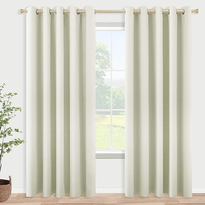 KOUFALL Cream Curtains for Living Room, 84 Inches Long Room Darkening Extra 72