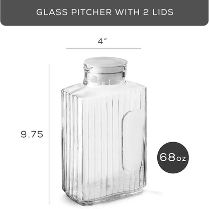 68oz Glass Pitcher with Lid, Rectangle Beverage Serveware and Storage Container