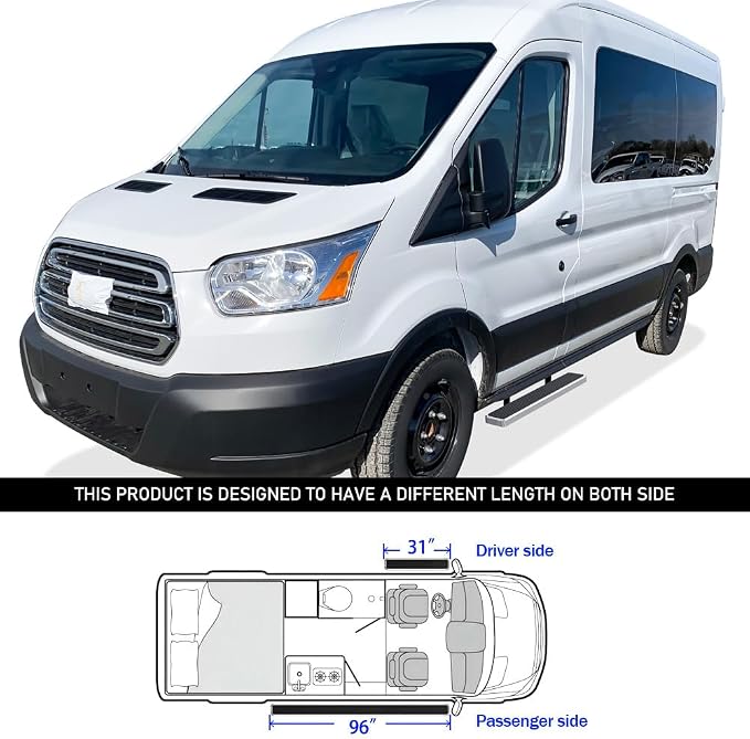 APS 304 Stainless Steel Polished 5in Silver Running Boards Compatible with Ford Transit 2015-2026 Full Size Van 3-Door (Exclude 2022-2026 E-Transit) (Nerf Bars Side Steps Side Bars)