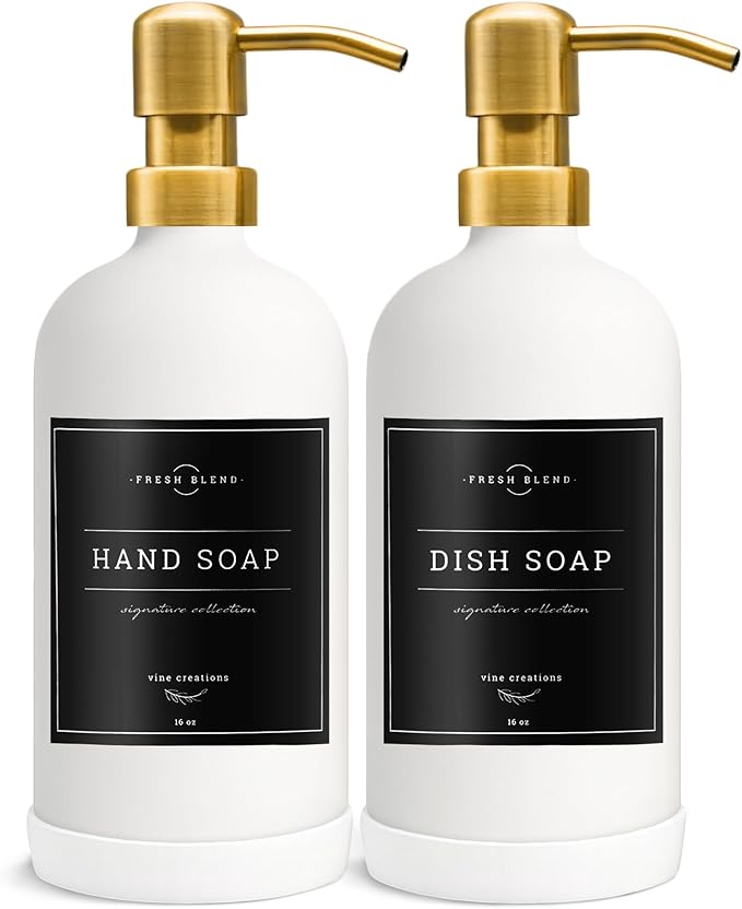 Vine Creations Glass Soap Dispenser, 2 Pack Kitchen Soap Dispenser Set
