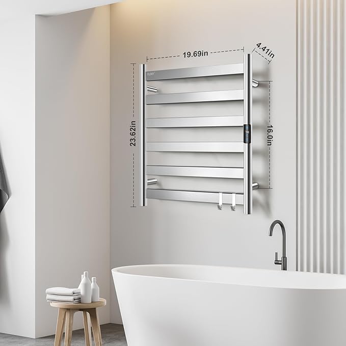 R FLORY Heated Towel Rack for Bathroom, 6 Bar Wall Mounted Towel Warmer Rack