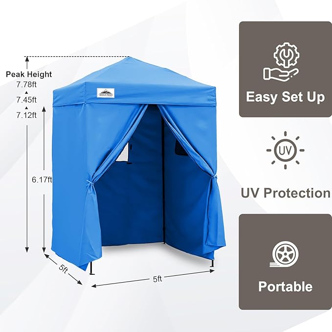 EAGLE PEAK Flex Ultra Compact 5x5 Pop-up Canopy, Sun Shelter, Changing Room, Portable Privacy Tent for Pool, Fashion Photoshoots, or Camping, Light Blue