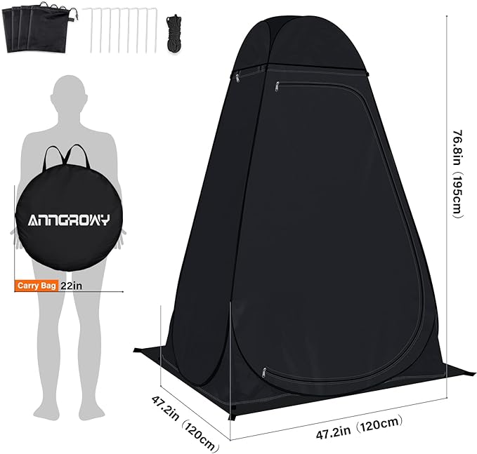 anngrowy Shower Tent Pop-Up Privacy Tent Camping Portable Toilet Tent Outdoor Camp Bathroom Changing Dressing Room Instant Privacy Shelters for Hiking Beach Picnic Fishing Potty, Extra-Tall, UPF 50+