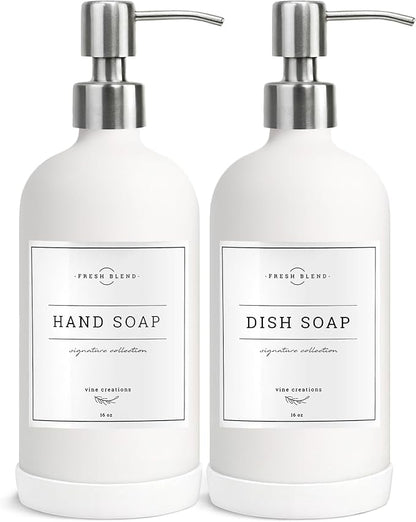 Vine Creations White Glass Soap Dispenser, 2 Pack Kitchen Soap Dispenser Set