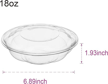 [18 oz. 50 Sets Clear Plastic Salad Bowls with Airtight Lids Disposable To Go Mixing Containers Serving for Fruit, Quinoa, Lunch and Meal Prep