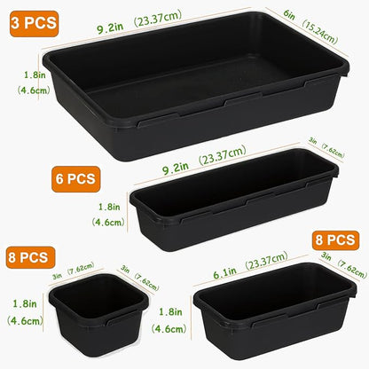 Kutesna 25 PCS Black Drawer Organizer Set, 4 Size Interlocking Plastic Storage