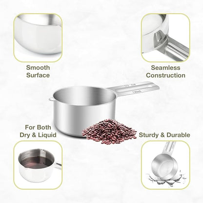 2PCS 1/2Cup Single Measuring Cup, Etched Inner Scale Stainless Steel Measure