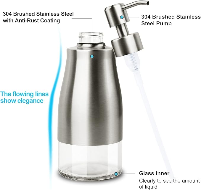 AUMIO Dish Soap Dispenser with Stickers, Kitchen Soap Dispensers Brushed Nickel