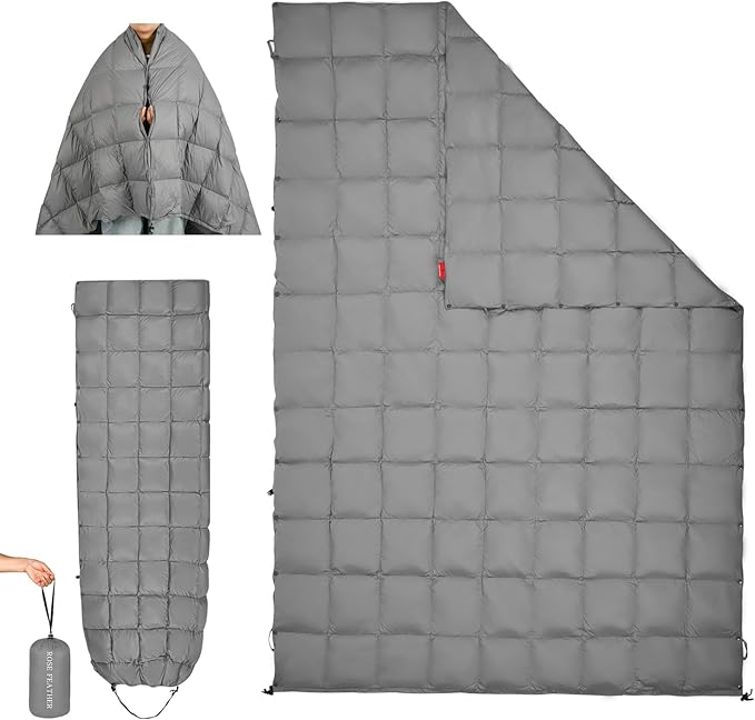 Down Camping Blanket, Muti-Use Outdoor Travel Blanket, Puffy Sleeping Bag Blanket, Waterproof Packable Backpacking Quilt for Camping, Travel, Airplane, Hiking, Picnic, 55''x79''