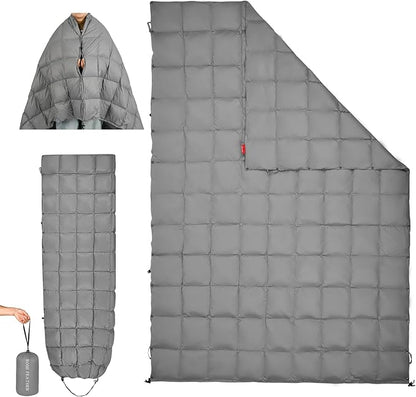 Down Camping Blanket, Muti-Use Outdoor Travel Blanket, Puffy Sleeping Bag Blanket, Waterproof Packable Backpacking Quilt for Camping, Travel, Airplane, Hiking, Picnic, 55''x79''