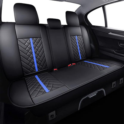 Tomatoman Tacoma Rear Seat Covers 2005-2024 2025 2026 TRD Sport Offroad Limited SR5 V6 Crew Double Extended Cab Truck Back Car Cushions with Waterproof Faux Leather (Rear Seat/Black-Blue)