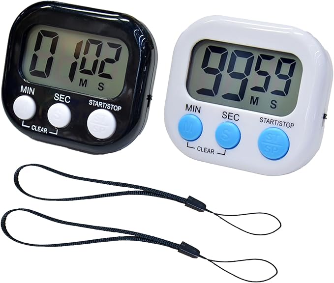 2 Pack Small Digital Kitchen Timer Magnetic Back and On/Off, Classroom Timers
