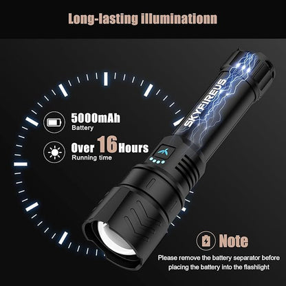 SKYFIRE LED Flashlight High Lumens,2000lm Super Bright Rechargeable Flashlight,Zoomable,Four Modes,Waterproof Flash Light for Camping Essentials,Outdoor and Home Emergencies&Gifts-No Lens