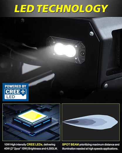 Flush Mount LED Pods, AKD Part 40W CREE LED Flush Mount Fog Lights Backup Reverse Lights Pods Offroad Driving Flood Bumper Light Bars for Trucks Pickup UTV ATV SUV