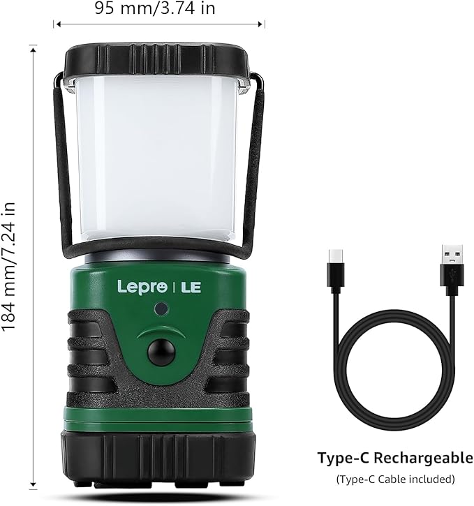 Lighting EVER 1000LM LED Camping Lantern Rechargeable, 4400mAh Power Bank, Camping Essential with 4 Light Modes, IP44 Waterproof Lantern Flashlight for Hurricane Emergency, Hiking, USB Cable Included